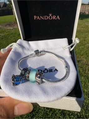 DIY Silver Snake Chain Bracelet with Aqua Blue Glass Charm